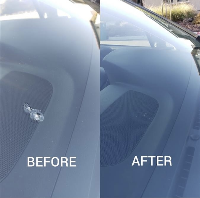 Before and after windshield chip repair